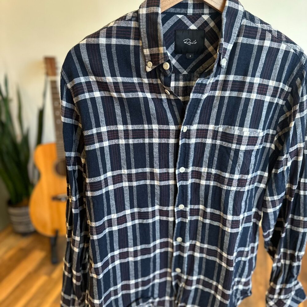 Rails Long Sleeve Navy/Brown/Cream button up - size S